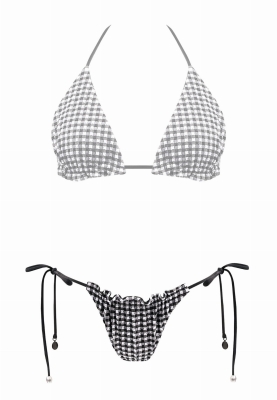 Wiązane figi bikini biało-czarna kratka FD144A-824-ph