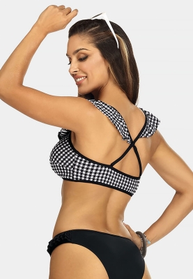 Sznurowana góra bikini z falbanką kratka FG188-824-2