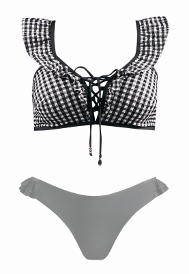 Sznurowana góra bikini z falbanką kratka FG188-824-ph