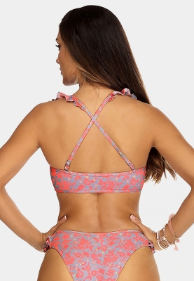 Sznurowana góra bikini z falbanką kwiaty FG188-829-2