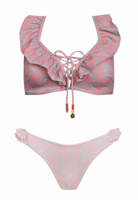 Sznurowana góra bikini z falbanką kwiaty FG188-829-ph