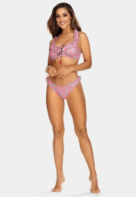 Sznurowana góra bikini z falbanką kwiaty FG188-829-przód