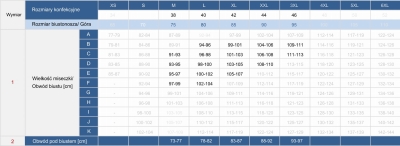 Tabela rozmiarów góra FG10-820