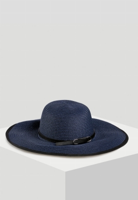 Kapelusz plażowy z lamówką - granatowy F65-K33-819-1