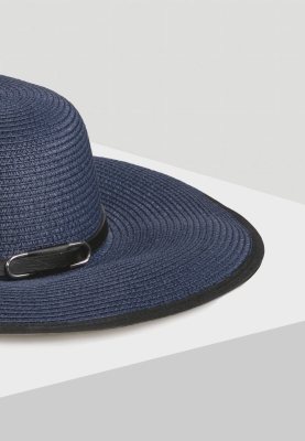 Kapelusz plażowy z lamówką - granatowy F65-K33-819-zb