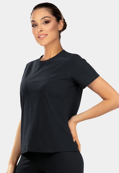 Bluzka czarna prążek_t-shirt z bawełny BLU03-509-przód