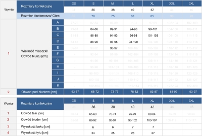 Tabela rozmiarów FL155-509G - strój kąpielowy dwuczęsciowy bondage
