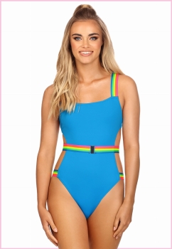 Niebieskie monokini wycięty strój z modnymi gumami