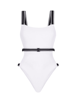 Białe monokini z modnymi gumami - materiał frotte