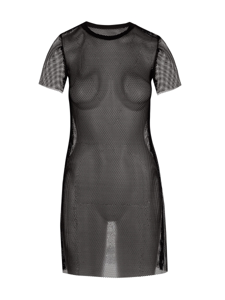 Czarna ażurowa sukienka z krótkim rękawem na lato