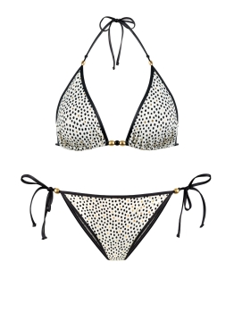 Białe Bikini w kropki wiązane na szyi i biodrach