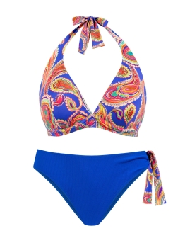 Bikini paisley wiązane na szyi z wysokim stanem
