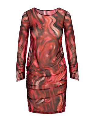 Transparentna letnia sukienka w bordowy print _3
