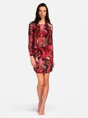 Transparentna letnia sukienka w bordowy print _5