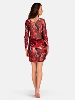 Transparentna letnia sukienka w bordowy print _6