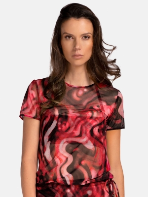 Damska bluzka na lato | T-shirt w bordowy print_O-SI2-BRD-24_1