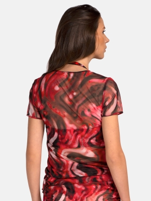 Damska bluzka na lato | T-shirt w bordowy print_O-SI2-BRD-24_2