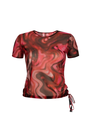 Damska bluzka na lato | T-shirt w bordowy print_O-SI2-BRD-24_3