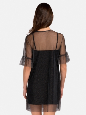Letnia połyskująca sukienka z halką 2w1 czarna_3