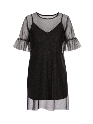 Letnia połyskująca sukienka z halką 2w1 czarna_4