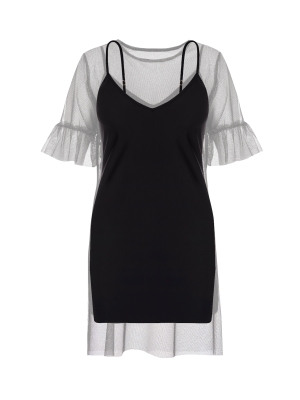 Letnia połyskująca sukienka z halką 2w1 czarna_5