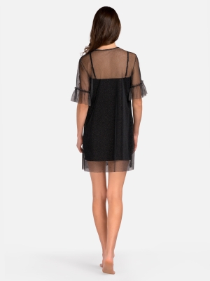 Letnia połyskująca sukienka z halką 2w1 czarna_8