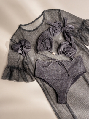 Letnia połyskująca sukienka z halką 2w1 czarna_13