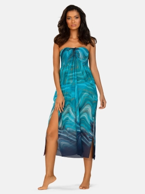 turkusowa-sukienka-plazowa-2w1-bandeau-print-morskie-fale-maxi-f43-928h-modelka-przod