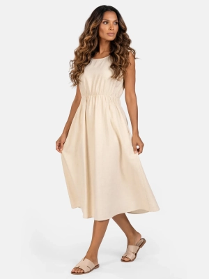 lniana-sukienka-maxi-bezowa-z-krotkim-rekawem-tyl-sylwetki