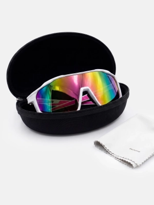 Białe damskie okulary przeciwsłoneczne Speed Sport na rower z filtrem UV400 i lustrzanymi szkłami