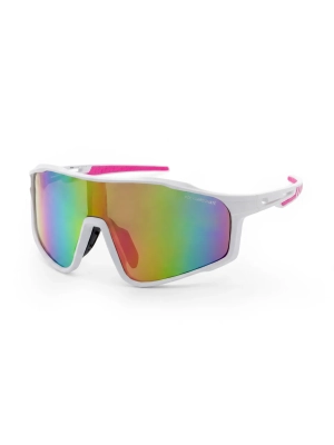 Białe damskie okulary przeciwsłoneczne Speed Sport z lustrzaną soczewką i różowymi detalami