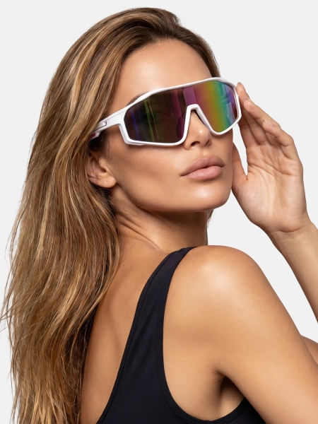 Białe damskie okulary przeciwsłoneczne Speed Sport z filtrem UV400 i lustrzanymi szkłami