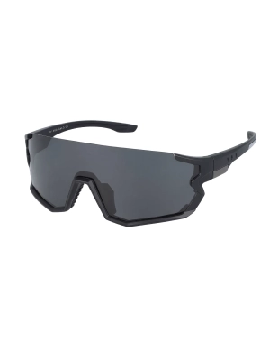 Czarne sportowe okulary przeciwsłoneczne Shadow pokazane od przodu i lekko z boku.