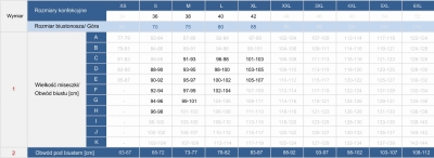 Tabela rozmiarów FG01E-816