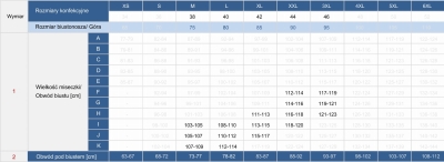 Tabela rozmiarów FG91-803
