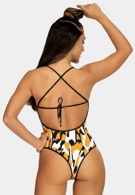 Wysoko wycięty kostium kąpielowy w print F149-825-2