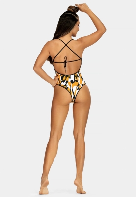 Wysoko wycięty kostium kąpielowy w print F149-825-tył