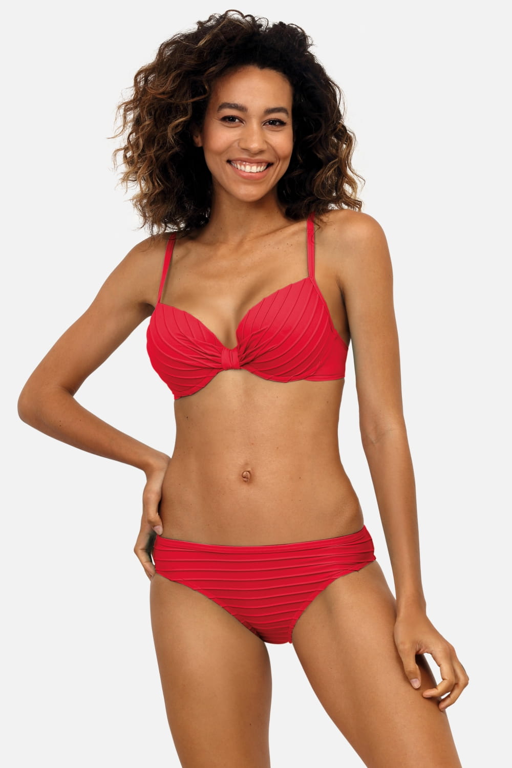 Strój kąpielowy w czerwone prążki push-up F21J/760